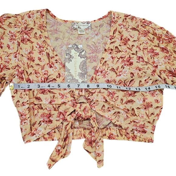 Band of the Free Bay Tie Front Crop Long Sleeve Floral Top Sz XS - Picture 8 of 10